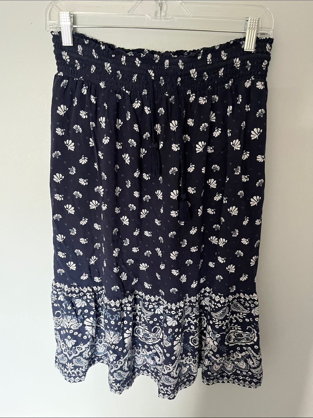 Sonoma Navy and White Floral Tiered Midi Skirt